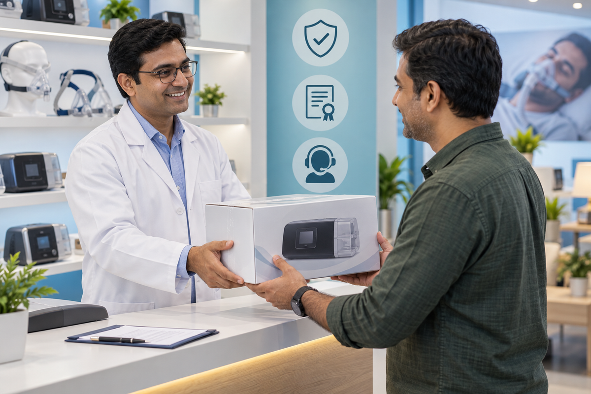 Customer receiving a genuine CPAP machine with expert support