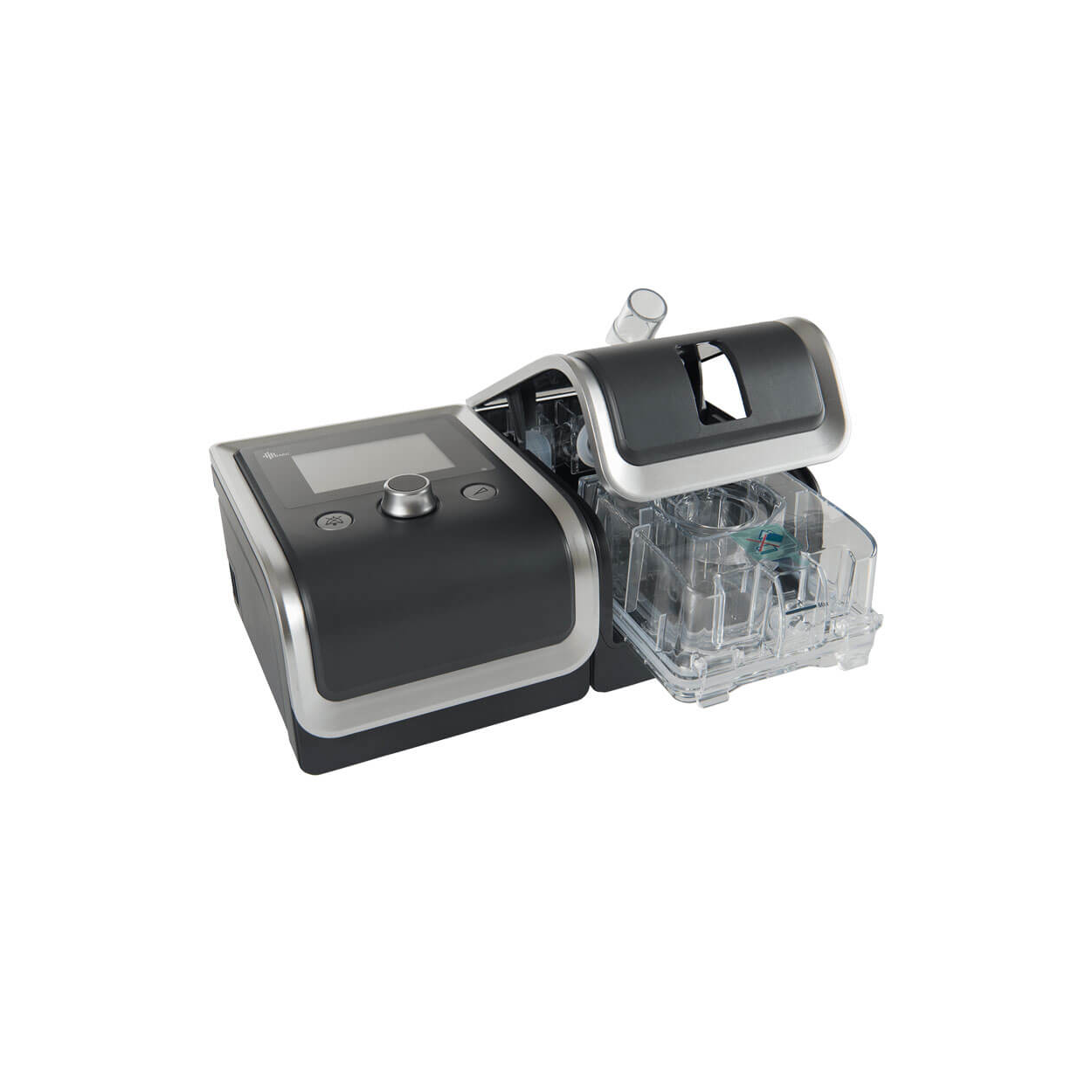 BMC RESmart G2 BPAP System Y 30T with the humidifier compartment open, showing the removable water tank.