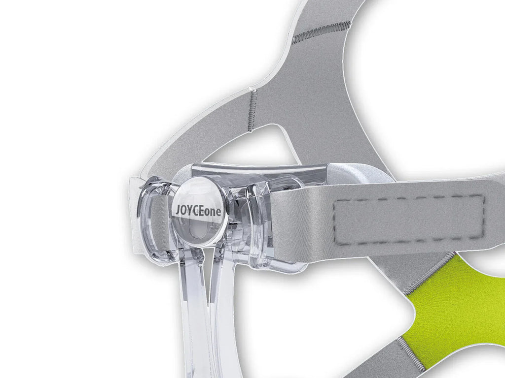 Close-up of a Joyceone CPAP mask with a white background