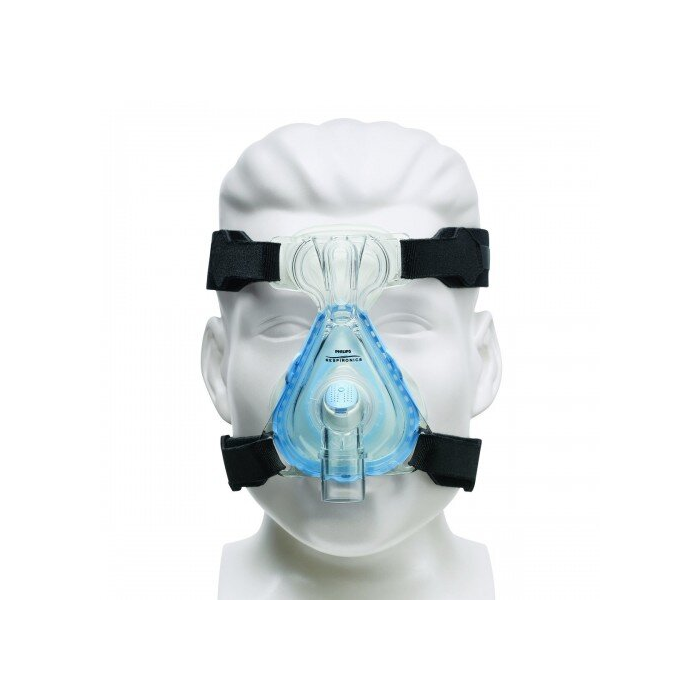 Philips Respironics Easylife CPAP Nasal Mask with headgear straps displayed on a mannequin for sleep apnea therapy.