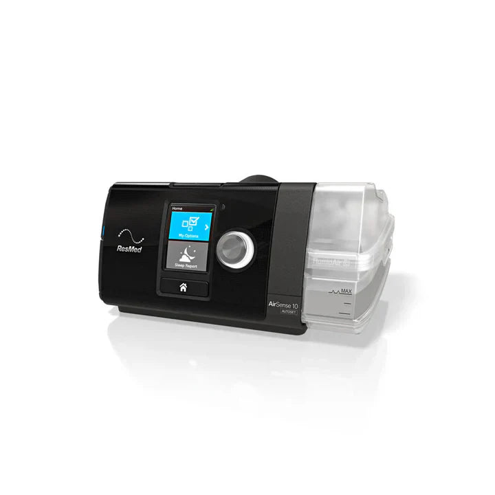 Side view of the ResMed AirSense 10 Autoset CPAP machine.